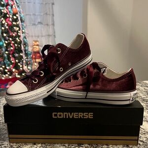 Converse Maroon Velvet Low-Top Sneakers
